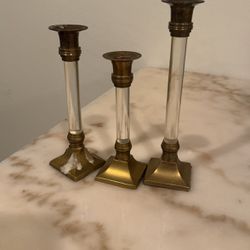 Vintage Brass and Chrome One Inch Taper Candle Holders Set of Three