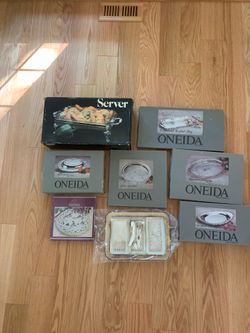 Estate sale Oneida silver-plate serving trays and more. see below