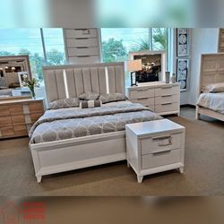 5 Pieces White King & Queen Bedroom set