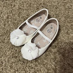 Girls White Flower Dress Shoes Size 10 Toddler