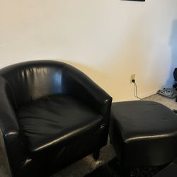 Black Leather Chair with Ottoman