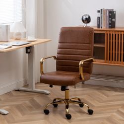 Caramel Brown, Grey, Black, White , Blue / Gold Swivel Leather Makeup Desk Vanity Office Task Chair Rolling Conference Chair With Arms 