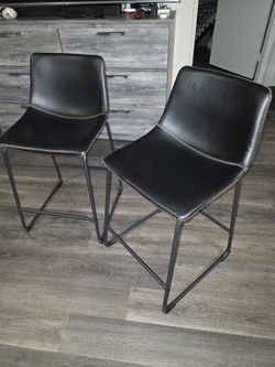 2 Height Bar Stools, Modern Faux Leather High Stools with Backrest and Metal Legs