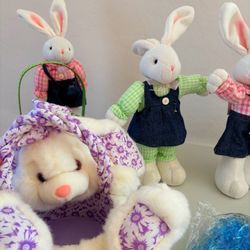 * Large Easter decor lot rabbit bunny doll wicker basket plush