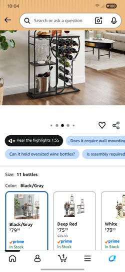 5-Tier Wine Rack Freestanding Floor, 11 Bottles Modern Wooden Wine Holder-Storage Cabinet for Home Bar, Kitchen, Dining Room Space Saving Bar Stand wi