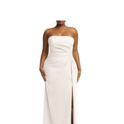 Ivory Strapless Pleated Faux Wrap Trumpet wedding Gown w/ Front Slit