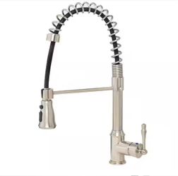 AKDY Commercial-Style Spring Neck Single-Handle Pull-Down Sprayer Kitchen Faucet With 2-function Sprayer in Brushed Nickel=E1-22