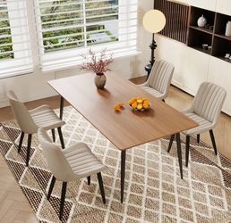 4 Pieces 20in PU Leather Upholstered Dining Chairs, Beige (New in Box)