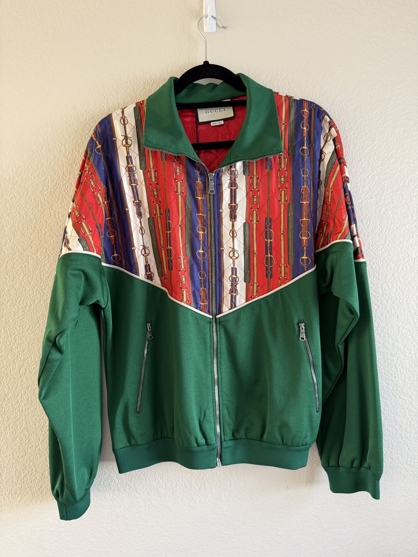 NWT Gucci Bi-Material Chains Silk Vintage Zip Bomber Jacket