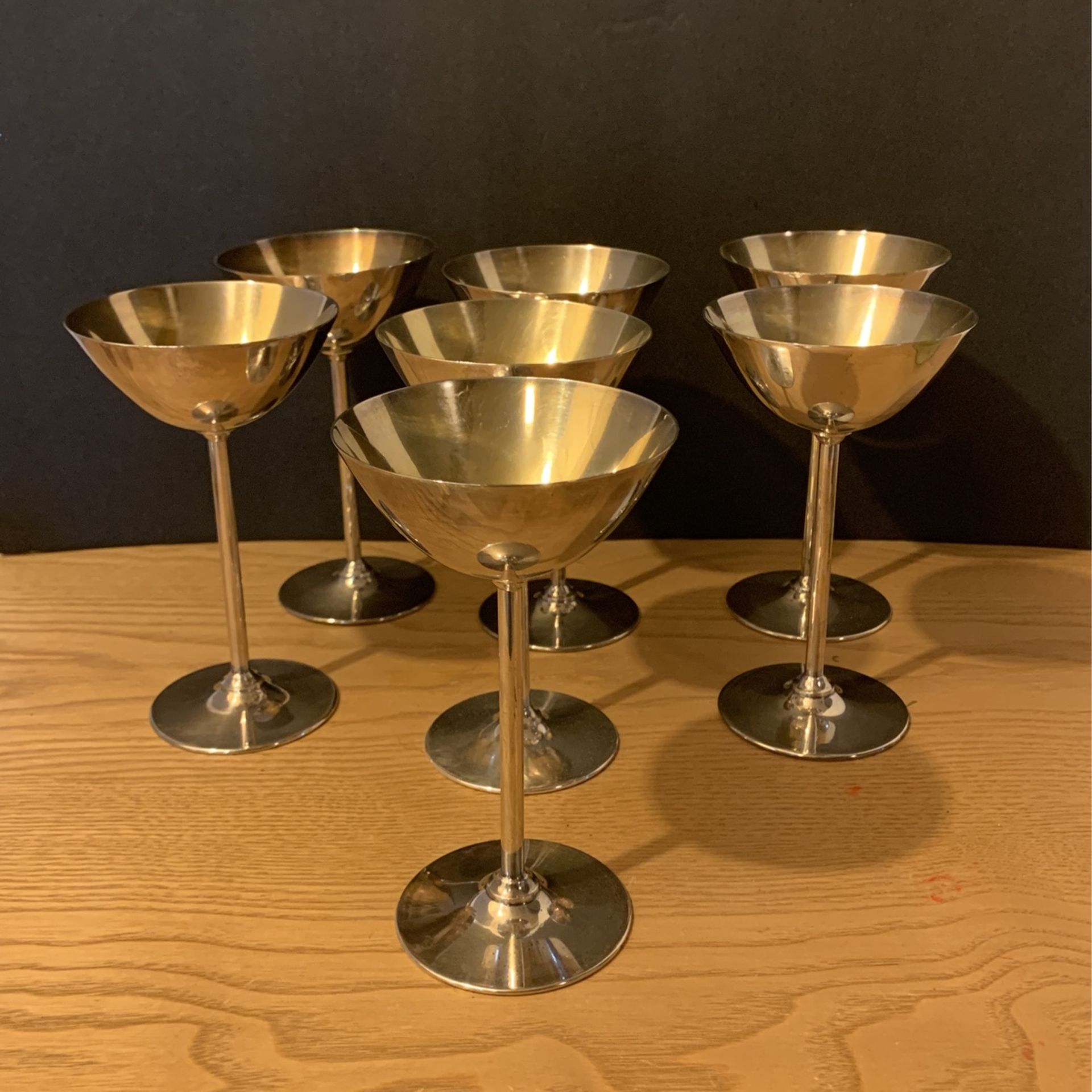 Seven silver plated champagne goblets International silver company 6 inches tall 3 1/2 inches wide