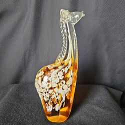 Vintage Fifth Avenue Crystal 10"  Orange Giraffe Animal Handmade Art Glass 