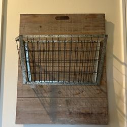 Magnolia Rustic Wood Wall Organizer with Metal Wire Basket