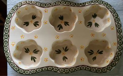 Temp-tations by Tara Old World Green Ceramic 6-Cup Muffin Cupcake Pan