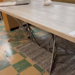 NEW! White Oak 74. Table w/ Custom Welded Steel Frame
