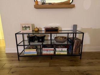 AllModern Wylan TV Stand / Console Table – Black Metal & Glass – Like New