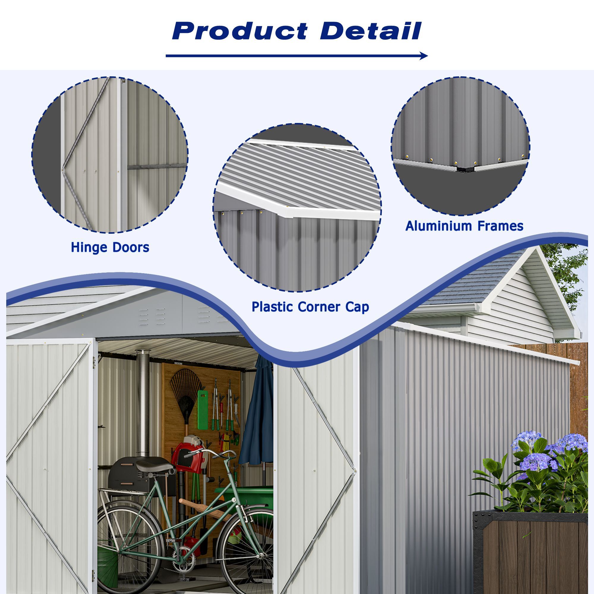 8 x 12 FT Outdoor Storage Shed, Large Metal Tool Storage with Aluminium Frame and Lockable Doors, Storage for Backyard Garden Patio Lawn, Grey