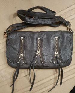 Linea Pelle Genuine Pebble Leather Triple Zipper Crossbody Bag