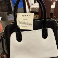 Ralph Lauren White And Black Leather Handbag