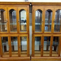 Matching Pair Solid Oak China / Curio / Display Cabinet 

