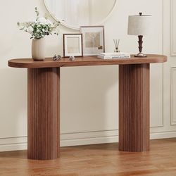Assembled 55 Inch Fluted Console Table, Oval Entryway Table, Mid-Century Sofa Tables Behind Couch, Curved Side Tables, Narrow and Long, Home Decor Fur
