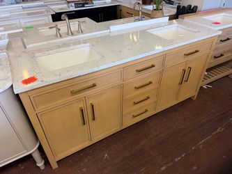 Logan 72 in. Double Sink Freestanding Bathroom Vanity in Sand with Carrara White Engineered Top