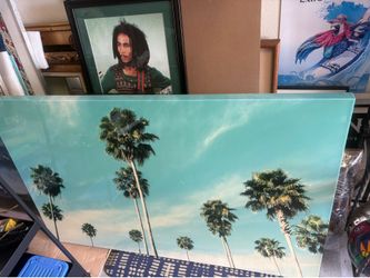 4 ‘ x 2’ 6 “ BEAUTIFUL  GLOSS FINISHED STRETCHED CANVAS “ CITY OF ANGELS - PALMS “ REDUCED PRICE FOR FAST SALE -XLNT CONDITION - (1st come 1st serve )