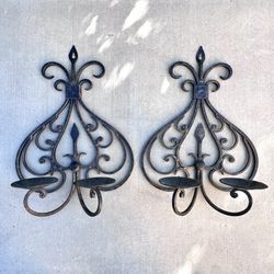 Large Wrought Iron Candle Holders Wall Sconces - Set of 2