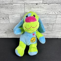 Dan Dee 2010 Puppy Dog GREEN Blue Peace Heart 10" Plush Stuffed Animal 