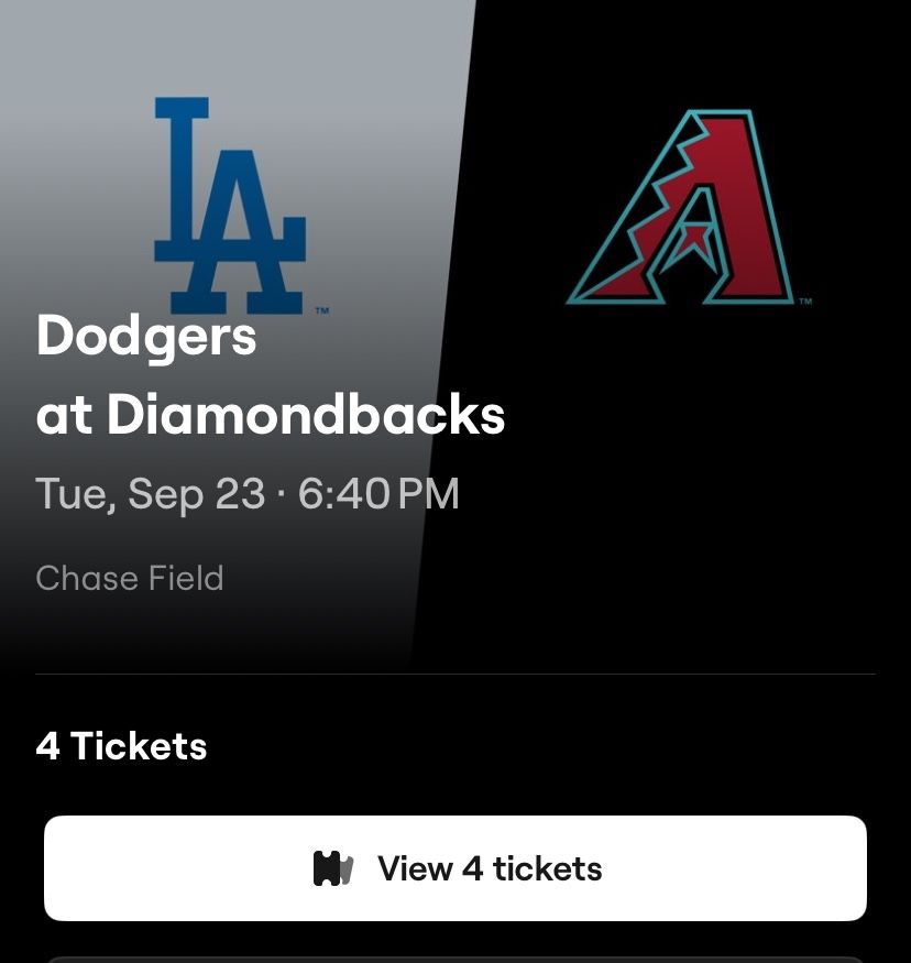 4 Los Angeles Dodgers Vs Arizona Diamondbacks Tickets 9/23 6:40pm