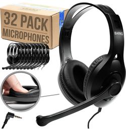 Barks Classroom Headphones With Microphone (32 Pack) - On-Ear Bulk Headphones With Microphone: Best for Students K-12 Schools (Rotating Boom Mic, Good