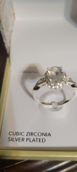 Cubic Zirconia Silver Plated Halo Ring