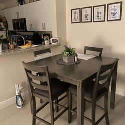 Grey Wood Counter High Table And Chairs
