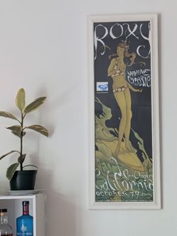 Roxy wahine classic vintage surf poster in white wooden frame