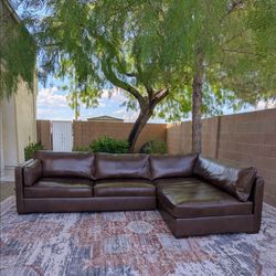 Ashley Chocolate Brown Leather Sectional Sofa - Excellent Condition - Free Delivery