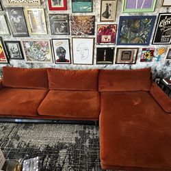 AllModern Jones 2 Piece Chaise Sectional Sapphire Rust Performance Velvet