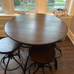 Round Kitchen Table With  Adjustable Height
