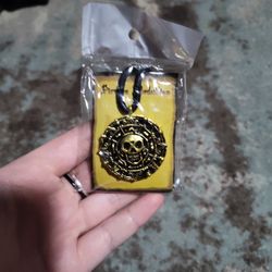 "Pirate Medallion" necklace, gold with black cord