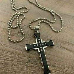 Men's Black CZ Cross Pendant Necklace
