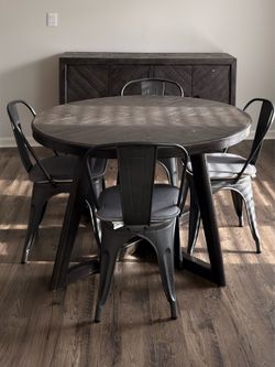 🔥 Beautiful Solid Wood Dining Set + Matching Rustic Buffet Cabinet – Modern Farmhouse Style 🔥