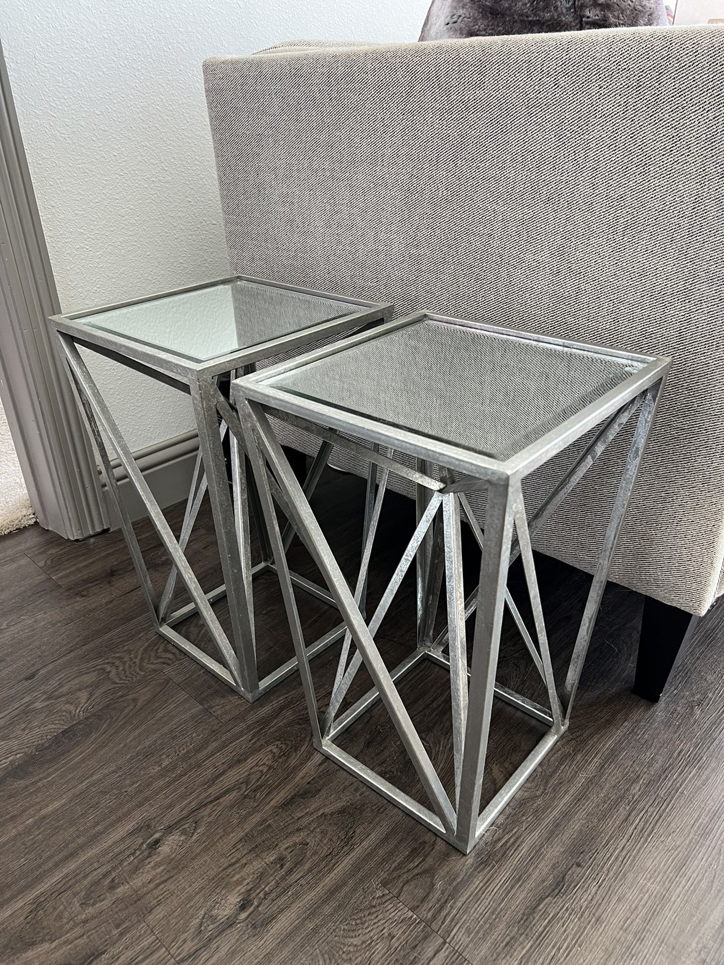 2 Accent Tables / Nightstands Mirror & Silver
