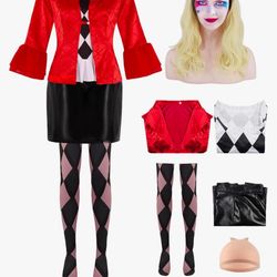 6pcs Halloween Costume Set for Clown Costume Women Red Suit SZ L