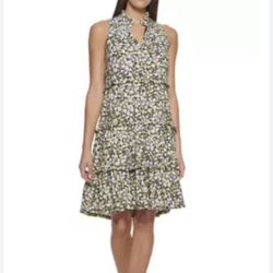 Tommy Hilfiger Sleeveless Daisy Tiered  Woman’s Dress - Pink and Green, - Size 2, NWT 