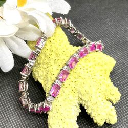 Sterling Pink Sapphire Tennis Bracelet 