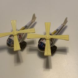 2 TOY VINTAGE HELICOPTERS w/Tin & Plastic made in JAPAN