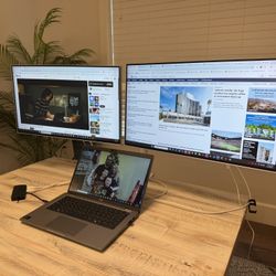 All-White LG 24” Monitor Bundle (2) + Dual Monitor Mount & White HDMI Cables