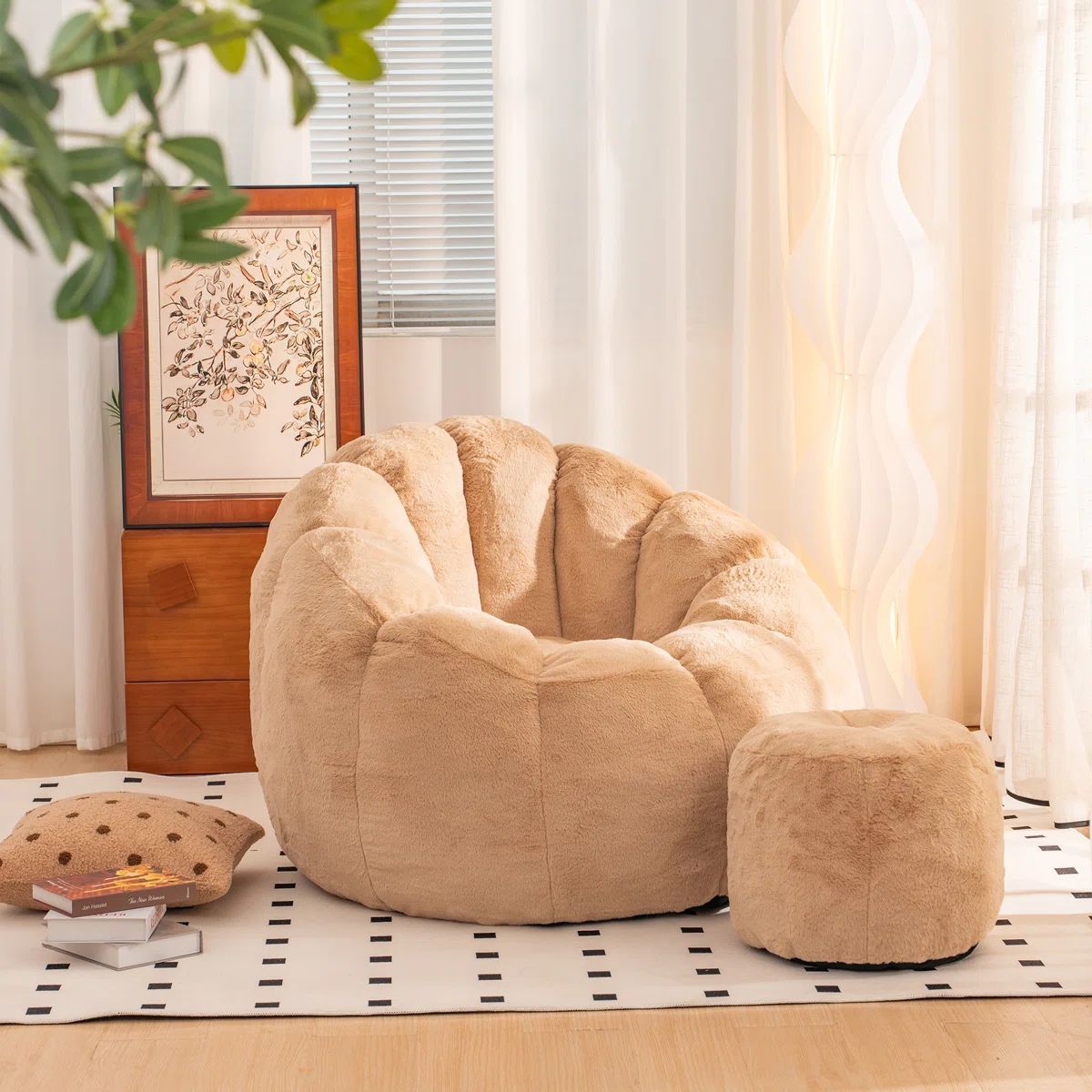 Bean Bag Chairs With Ottoman For Adults Comfy Beanbag Giant Bean Bag Chair With Spacious Design Bean Bag Couch With Armrest Large Bean Bag Chair With