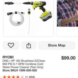 Brand New Ryobi ONE+ HP 600 PSI Cordless Power Cleaner – Tool Only