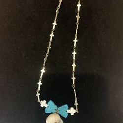 Gold Cross Necklace w/ Seashell And Butterflies