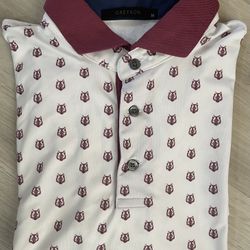 Greyson Polo Shirt White Burgundy Wolf Logo Print Short Sleeve Collared Men's M