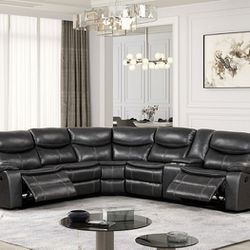 Brand New Plush Dark Grey Reclining Sectional Sofa